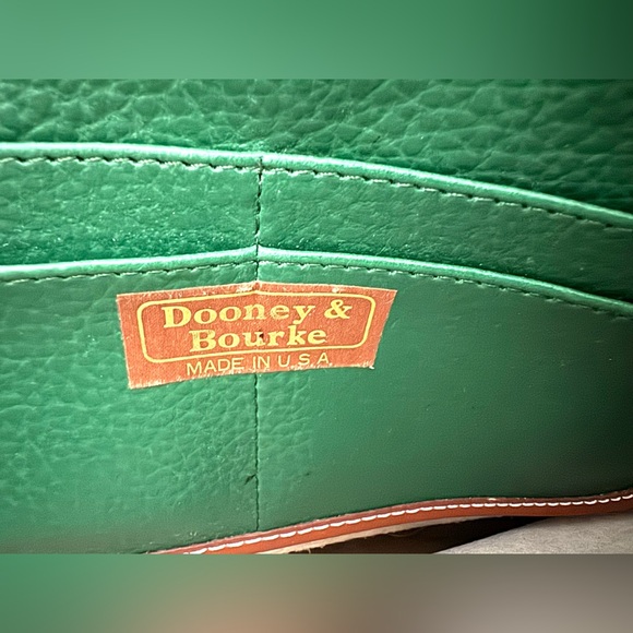 Vintage Green Dooney & Bourke All Weather Leather Satchel Handbag Matching Walle - Picture 10 of 11